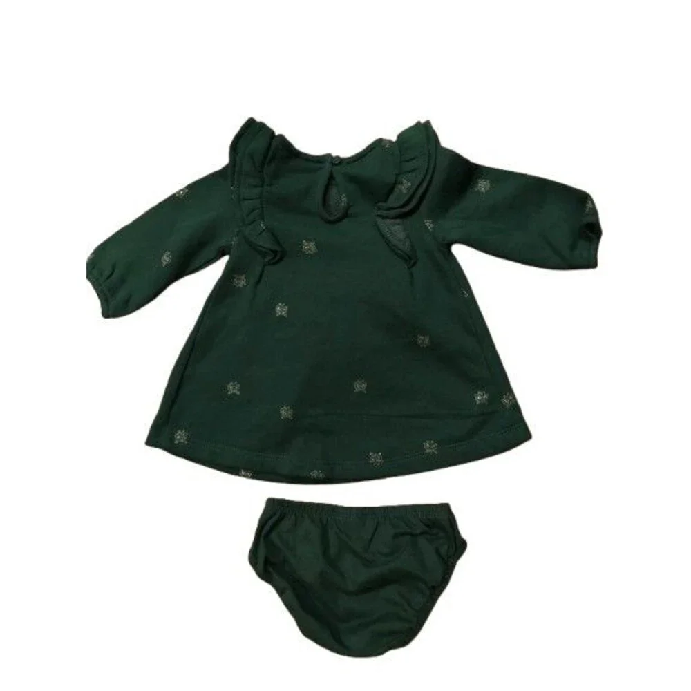 Girl's 3 Month Dress w/ Bloomers Carters Long Sleeve Green w/ Gold Butterflies